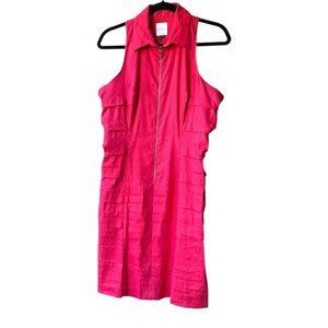 Nicole Miller Size 10 Red Sleeveless Collared Tiered Linen Dress